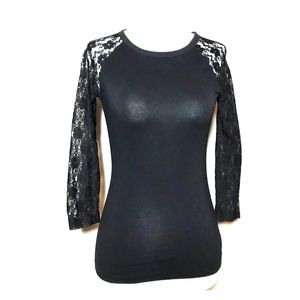 Express Lace Mesh Sleeve Black Top Stretch XS